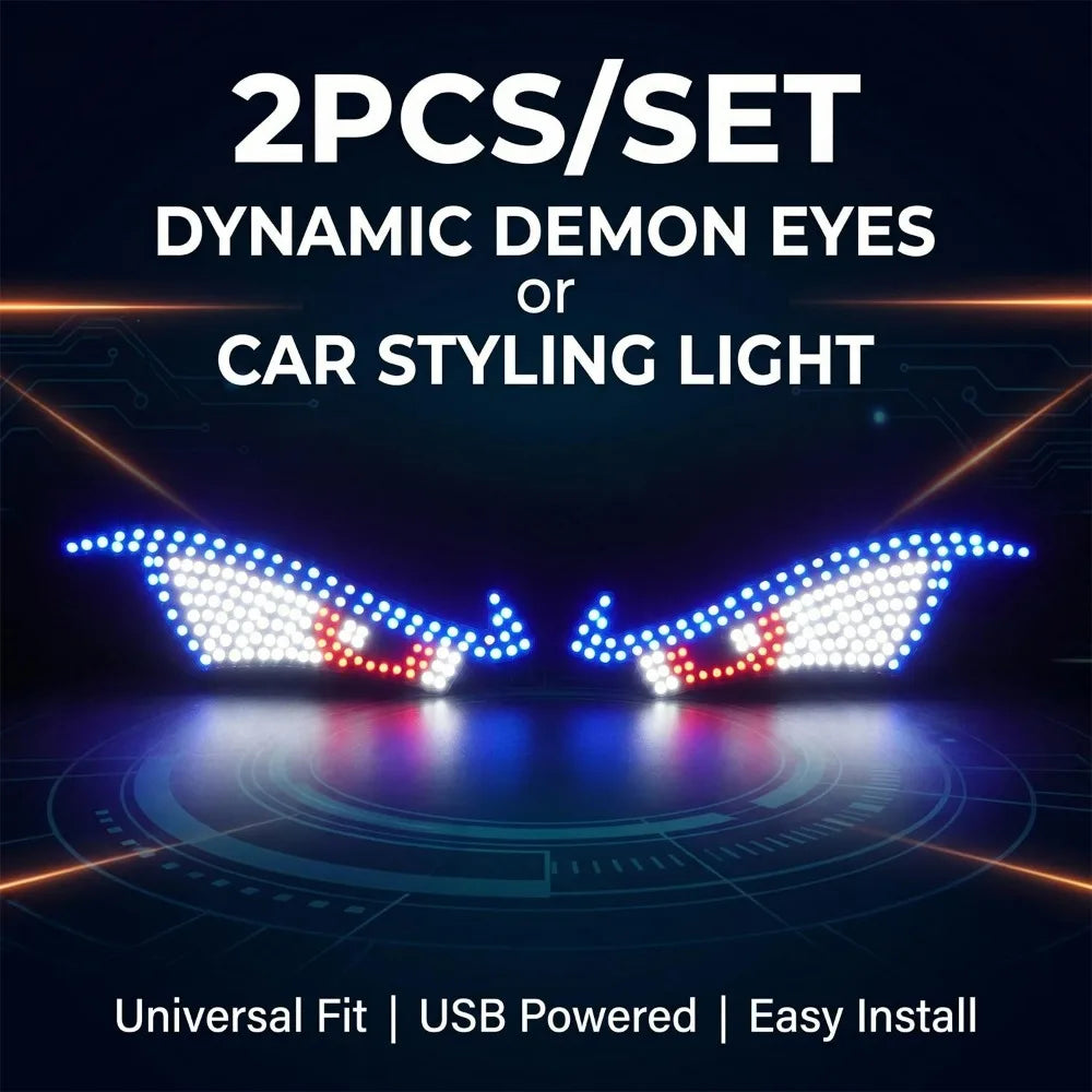 Dynamic Atmosphere Warning Lamp Car Rear Windshield LED Demon Eye Light USB Plug Play Flexible Acrylic Sticker Auto Accessories