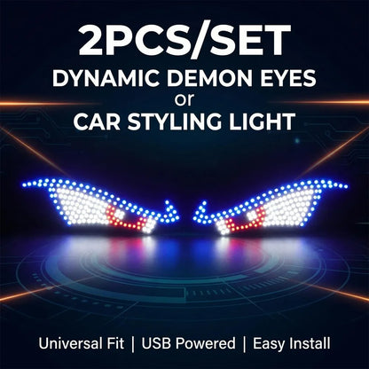 Dynamic Atmosphere Warning Lamp Car Rear Windshield LED Demon Eye Light USB Plug Play Flexible Acrylic Sticker Auto Accessories