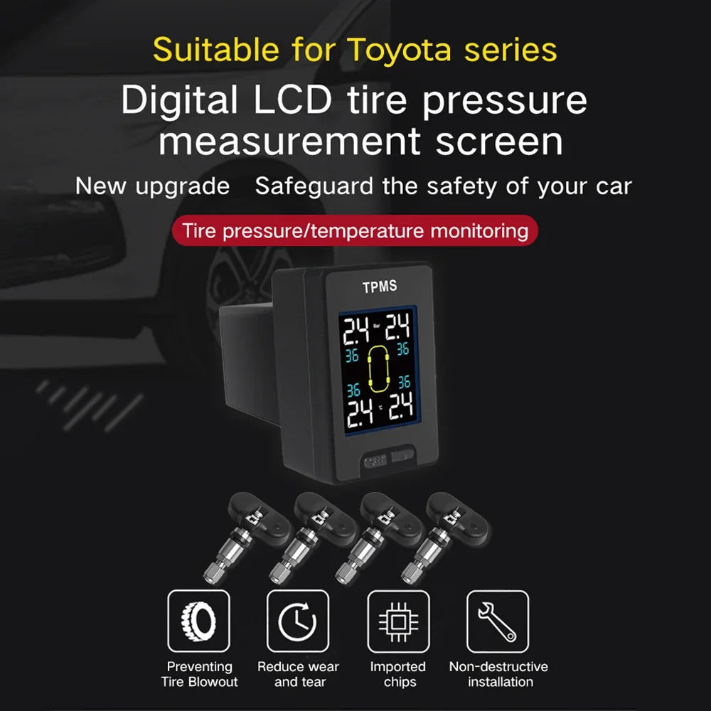 NaviFly Smart Car TPMS Tyre Pressure Sensor Monitoring System For Toyota Series Digital LCD Tire Display 4Pcs External Internal