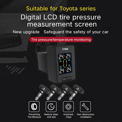 NaviFly Smart Car TPMS Tyre Pressure Sensor Monitoring System For Toyota Series Digital LCD Tire Display 4Pcs External Internal