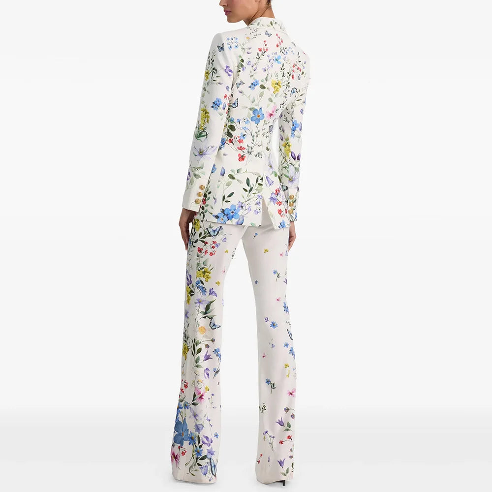 HIGH STREET Newest 2026 Designer Runway Suit Set Women's Brilliant Digital Printed Jacket Flare Pants Suit 2pcs