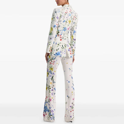 HIGH STREET Newest 2026 Designer Runway Suit Set Women's Brilliant Digital Printed Jacket Flare Pants Suit 2pcs