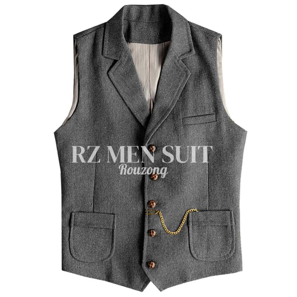 Men's Tweed Suit Vest Western Herringbone Wool Casual Waistcoat for Groomsman chaleco para hombre