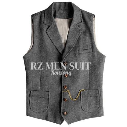 Men's Tweed Suit Vest Western Herringbone Wool Casual Waistcoat for Groomsman chaleco para hombre