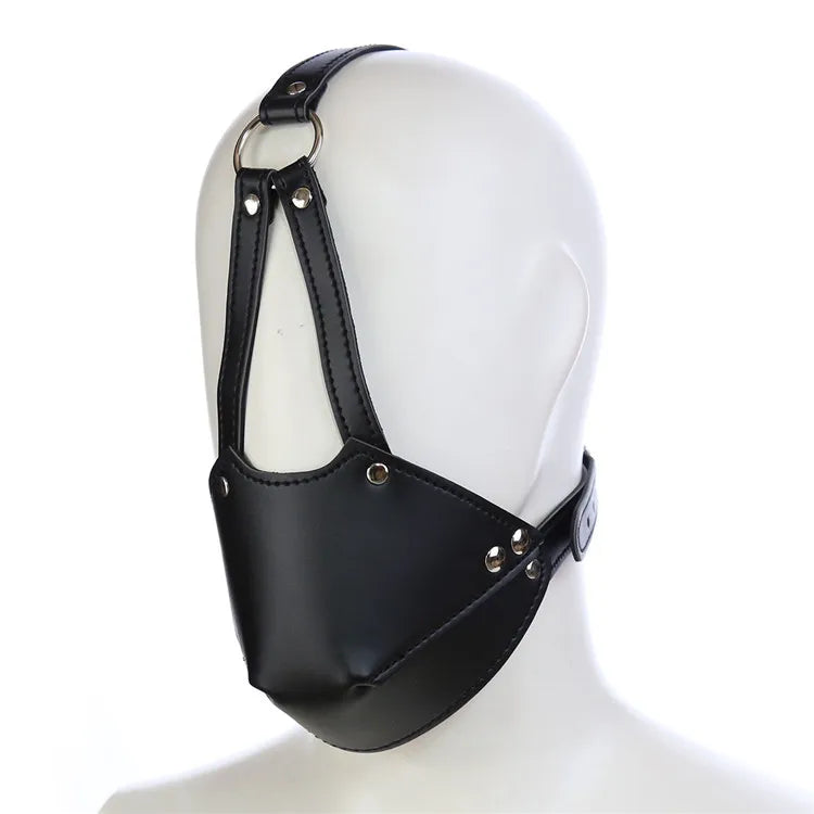 PU Leather Harness Face Mask Cool Black Headgear BDSM Bondage Restraint Muzzles Ball Mouth Gag Sex Toys for Couples Adult Games