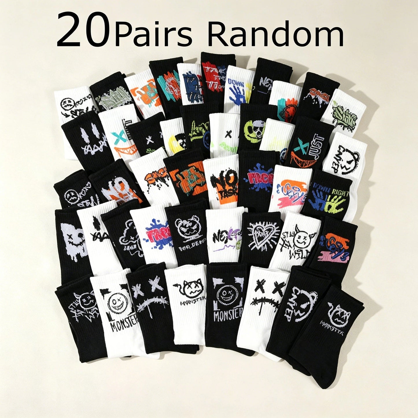 5/10/20 Double Random Graffiti Printed Men's and Women's Sports Socks Fun Cool Hip Hop Street Style Multi Color Letter Socks
