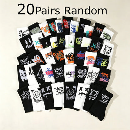5/10/20 Double Random Graffiti Printed Men's and Women's Sports Socks Fun Cool Hip Hop Street Style Multi Color Letter Socks