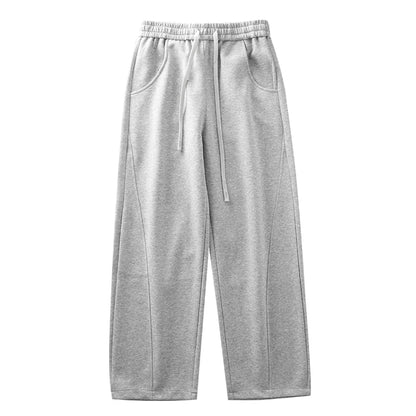 DUKEEN 400G Heavyweight Men's Curved Seam Sweatpants Spring and Autumn New Grey Straight-Leg Loose Fit Sports Long Pants