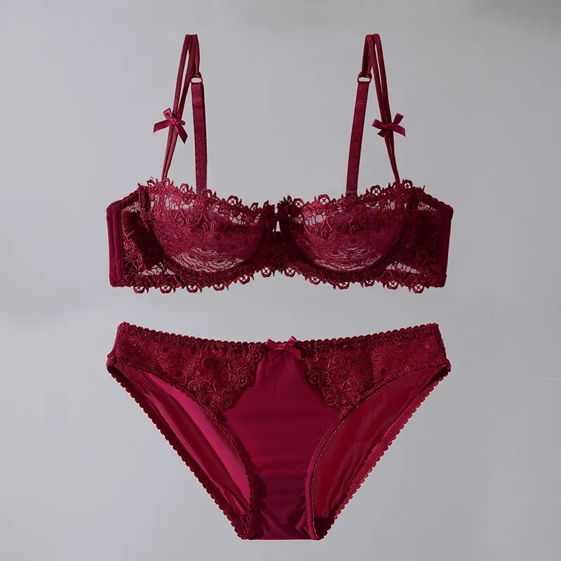 Women New Fashion Sweet Spicy Lace Lingerie Set Ultra Thin Half Cup Push Up Bra Soft Underwire Comfortable Top