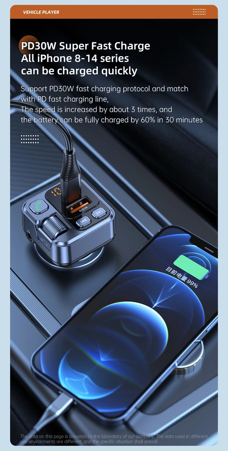 Bluetooth FM Transmitter Car Charger 20W PD USB-C Fast Charger Car Radio with Mic For Wireless Hands Free Call MP3 Player