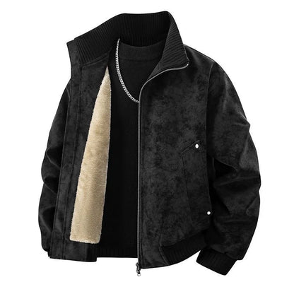 Warmth Thickened PU Leather Jacket Men's Loose Winter Coat Fleece Lined American Style Casual Outerwear Windproof Waterproof