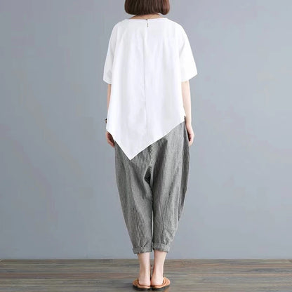 Cotton Blend Loose Fit Casual Women's T-irt And Harlan Pants Set Single Piece Summer Faion Ensemble for plus Size