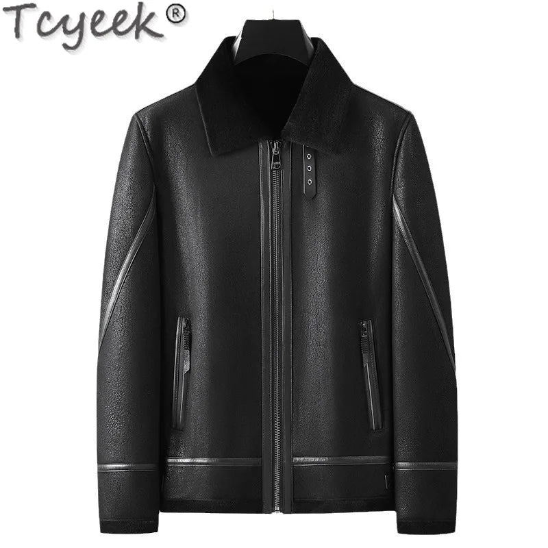 Tcyeek Natural Genuine Leather Jacket Men Winter Clothes Warm Real Fur Coat Male Real Sheepskin Wool Coats Jaqueta Masculina