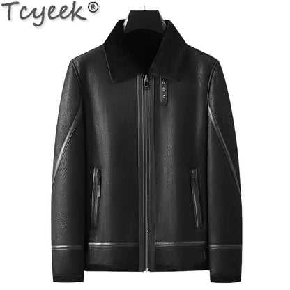 Tcyeek Natural Genuine Leather Jacket Men Winter Clothes Warm Real Fur Coat Male Real Sheepskin Wool Coats Jaqueta Masculina