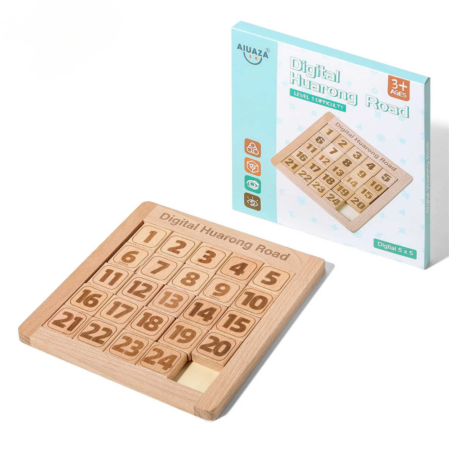 AIUAZA Wooden Number Sliding Puzzle，Brain Teasers Toy Tangram Slide Puzzle Game，Sequential Puzzles Board Game，Educational Toy