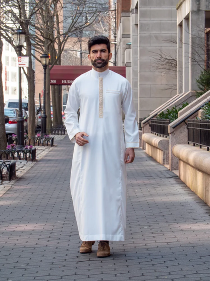 Islamic Muslim Arabic Casual Men's Abaya Long Sleeve Embroidered Stand Collar Arabic Abaya Men's Traditional Clothing