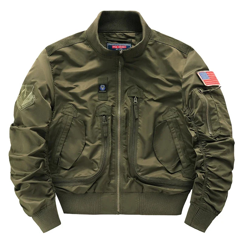 Men's flight jacket - waterproof field coat Fashionable stand up collar outdoor training clothes, streetwear tops, outerwear