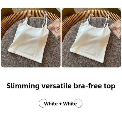 Summer New Small Strap Vest with Chest Pad Backless Integrated Inner And Outer Wear Slimming  Color Short Top for Women