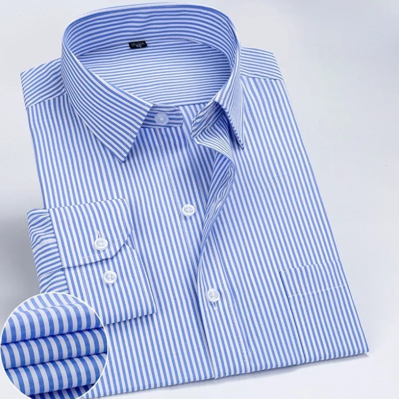 Men's Striped Long Sleeve Shirts 2026 Autumn Anti-wrinkle Business Shirt Fashion Casual Comfortable Breathe Slim Fit Shirts
