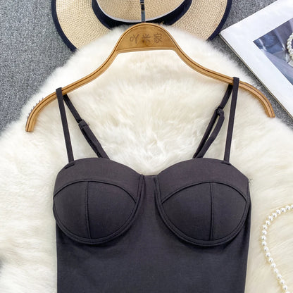 Sexy Fashion Design Camisole Tank Top Women Slim Fit Outerwear Spicy Base Shirt Sexy Backless Vest Short Straight Cut Bodycon