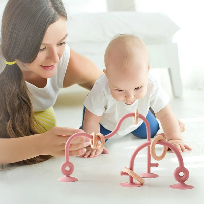Silicone Educational Toys Infant Montessori Toy Teething Track Maze Baby Toy Wooden Roller Coaster Bead Baby Accessory Teether