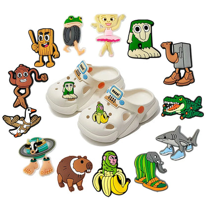 21-100pcs Italian Brainrot Funny Shoes Charms Bubble Slides Clog Sandals Shoe Accessories Decoration Buckle for Kids Party Gifts