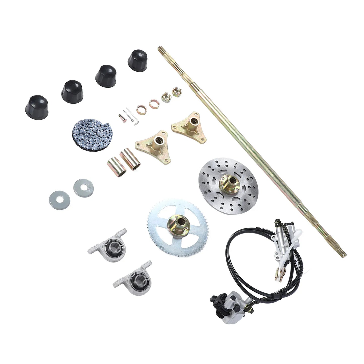 Go Kart Rear Axle Assembly  Construction 29in Axle Length Brake Disc Caliper Assembly for 50cc 70cc 90cc ATV Quads
