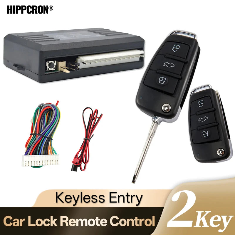 HIPPCRON Car Auto Remote Central Kit Door Lock Vehicle Keyless Entry System with 2 Remote Control Car Central Lock 12V Universal