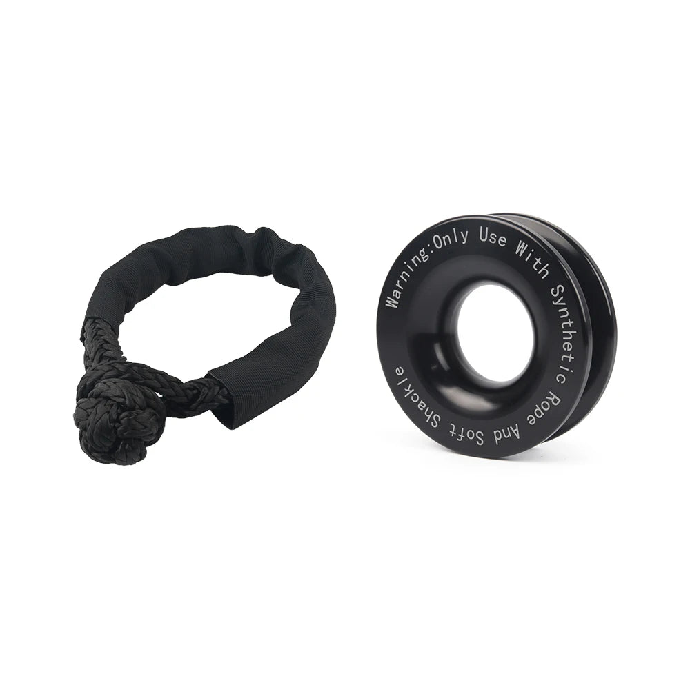 53000lbs Winch Rope Synthetic Soft Shackle+Recovery Ring Set Rugged Shackles With Protective Sleeve for Truck Vehicle Recovery