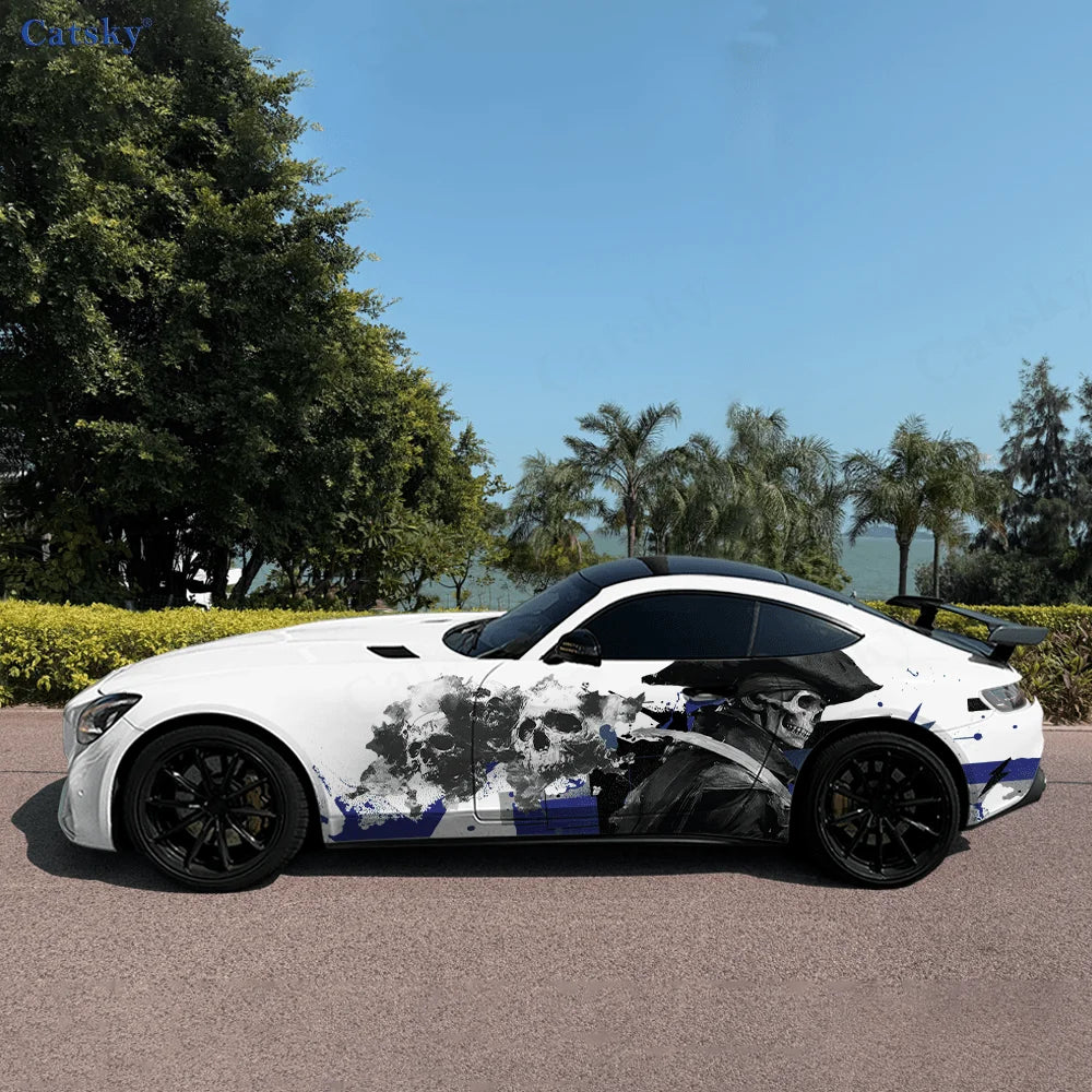 Skeleton Cape Hat Silhouette Car Vinyl Wraps Decal Self-adhesive PVC Sticker Suitable for Trucks SUV Decor Auto Accessories Gift