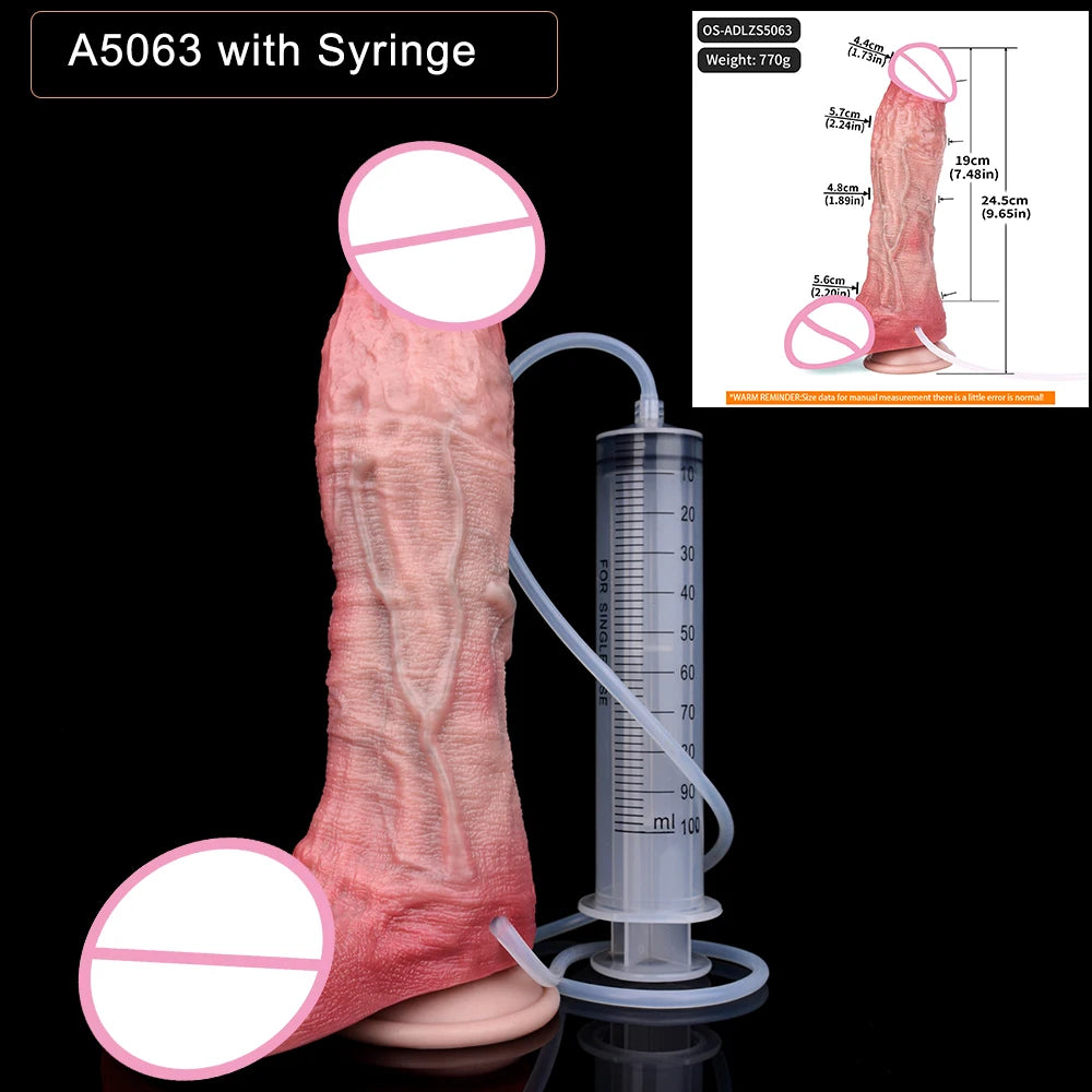 SXXY Dual Layer 10.12 Inch Soft Squirting Dildo Lifelike Sucker Penis Sex Toy Silicone Adult Ejaculating Butt Plug For Men Women