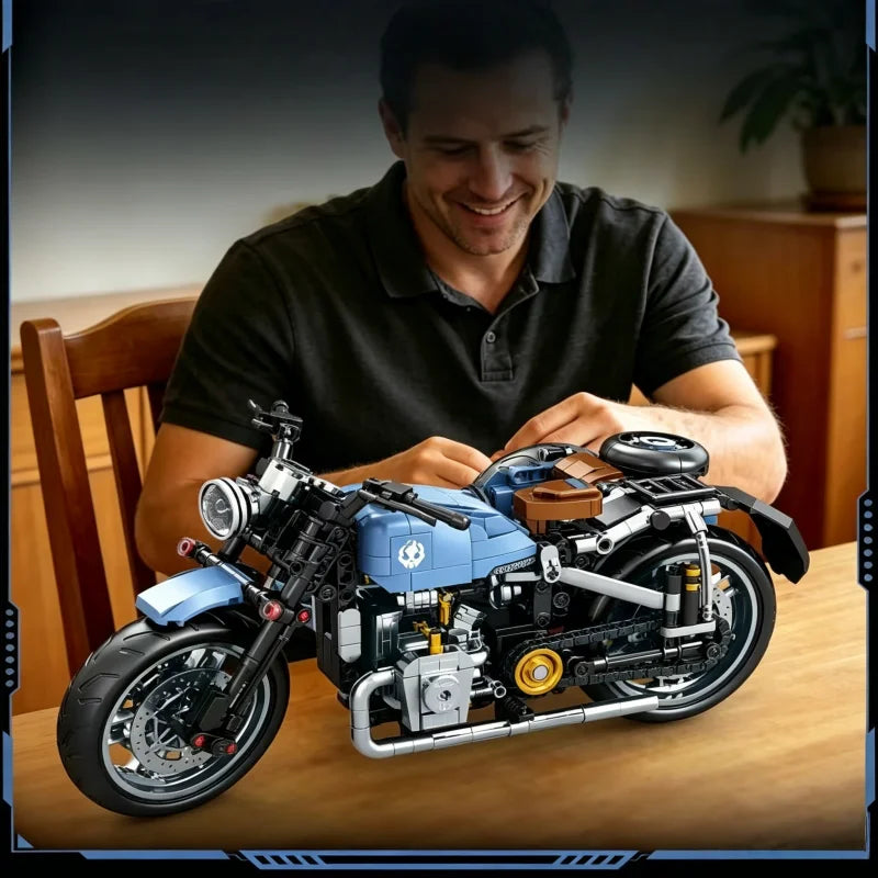 Classic Sidecar Motorcycle Building Blocks, High Reduction Vintage Trike Model Kit, Creative Assembly Toy for Adult Builders