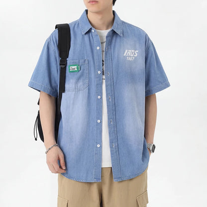 Men's Thin Denim Shirt New Summer Fashion Breathable 100% Cotton Lightweight Loose Short Sleeve Top Streetwear Daily Commute