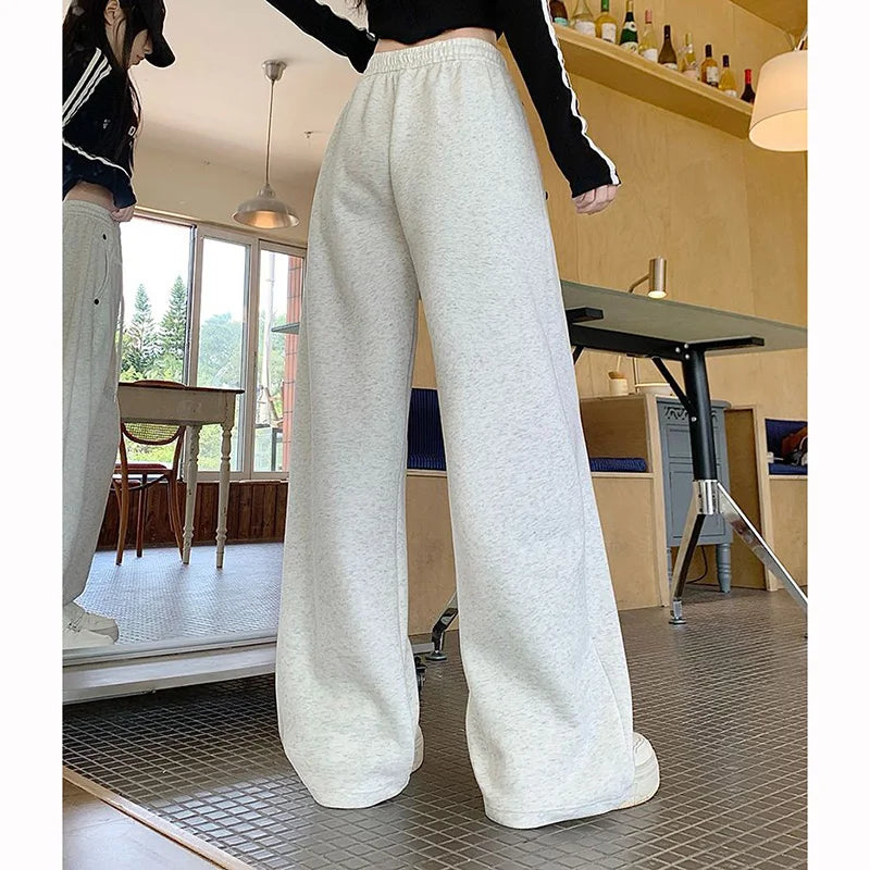 Girls Solid Loose Fit High Waist Trousers 2025 Classic Female Wide Leg Sweatpants Women Korean Fashion Casual Pants