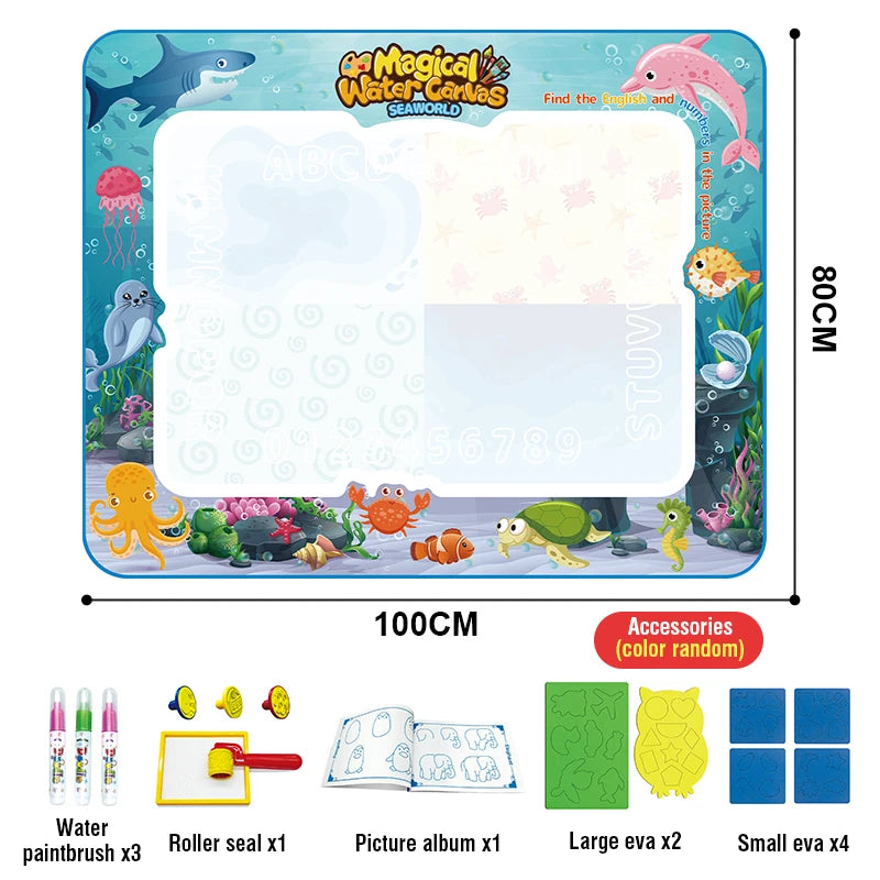 100CM Large Water Doodle Mat for Toddlers Drawing Toy Tablets Painting Set Colorful Graffiti Blanket Educational Games Children