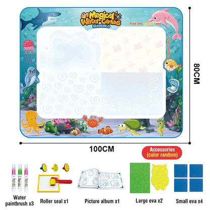 100CM Large Water Doodle Mat for Toddlers Drawing Toy Tablets Painting Set Colorful Graffiti Blanket Educational Games Children