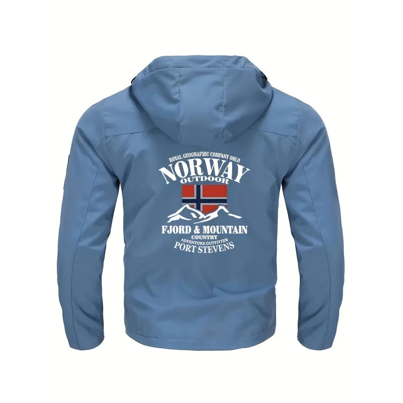 2025 New Men's Polyester Jacket with Norway Letters Print Hooded Outwear