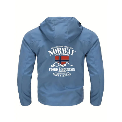 2025 New Men's Polyester Jacket with Norway Letters Print Hooded Outwear