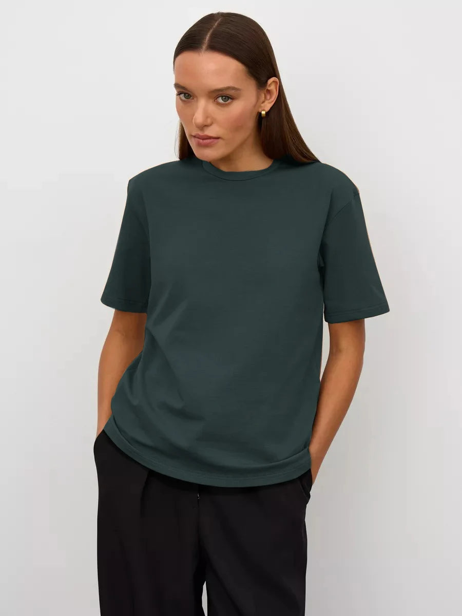 Bornladies Summer 100% Cotton Women's T-shirt Bottoming Basic Fashionable Lady Short Sleeve Loose Tops Shirts Solid 230g/㎡ Tops