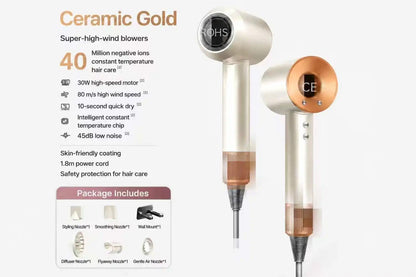 High Speed Hair Dryer 40M Negative Ions Constant Temp Fast Drying Low Noise Professional Salon Blow Dryer with Nozzles