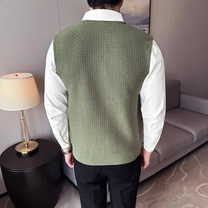 Autumn and Winter Men's V - Neck Knitted  Vest Business Casual Men's Daily Commute Knit Sweater