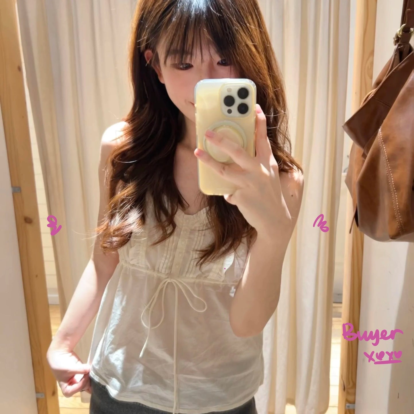 Brandy Melville Pure Cotton Three-Button Base Layer Vest Sweet Style V-Neck Sleeveless Tank Top for Women Spring Summer