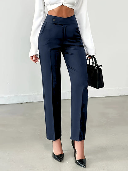 Women's Brown High Waist Straight Suit Pants | Euro Style Draped Flattering Office Work Cropped Trousers, Versatile