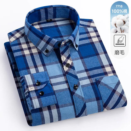 New Flannel Plaid Long Sleeve Men Casual Shirts Autumn Winter Fashion Plus Size Regular Fit Smart Dress Shirts Daily Clothes Top