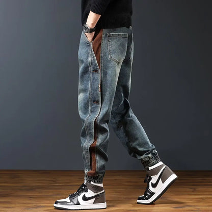 High end workwear jeans for men in autumn and winter, trendy brand, rugged and handsome pants, American style, personalized desi