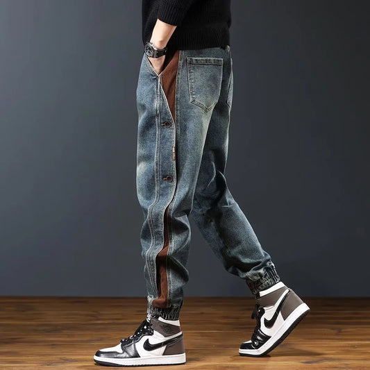 High end workwear jeans for men in autumn and winter, trendy brand, rugged and handsome pants, American style, personalized desi