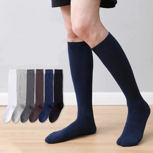 1/5 Pairs Men's Solid Cotton Long Crew Socks Elastic Business Formal Dress Socks For Gentleman Daily Party