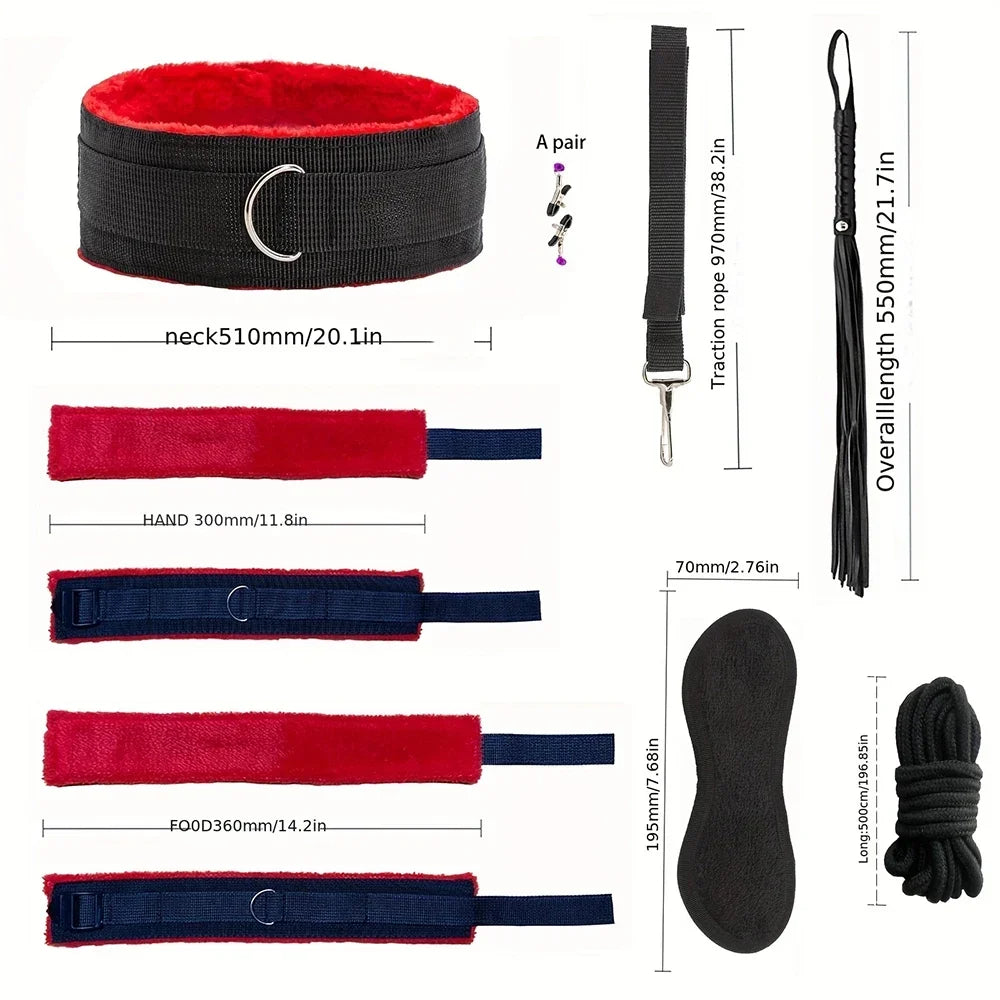 Hot Exotic Bed Bondage Set BDSM Kits Exotic Sex Toys For Women Adults Games Leather Handcuffs Whip Gag Nipple Clamps Sex Shop