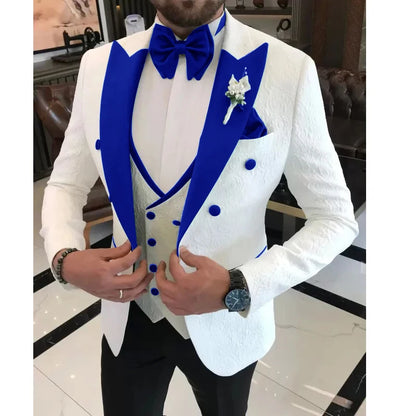 Floral Wedding Suits for Men Double Breasted Jacket with Vest Pants 3 Pieces Peak Lapel Groom Tuxedo Male Fashion Suit