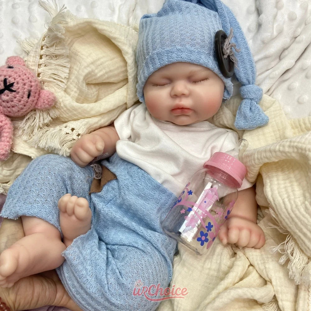 19inch Chubby Full Soft Silicone Reborn Doll Can Open Mouth Fine Realistic Features Companion Toy For Emotional Support